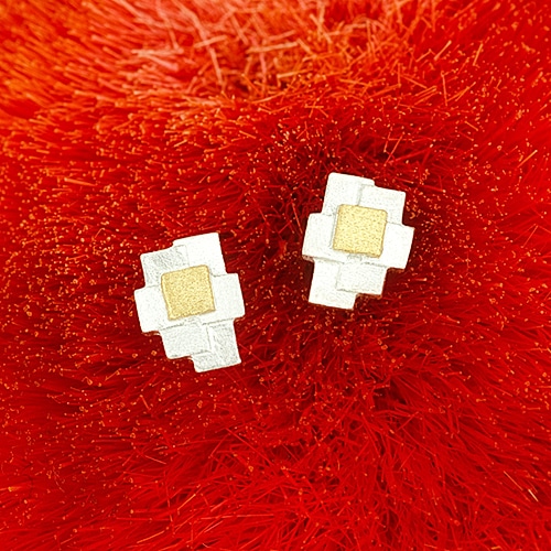 Patchwork earrings with fine gold squares